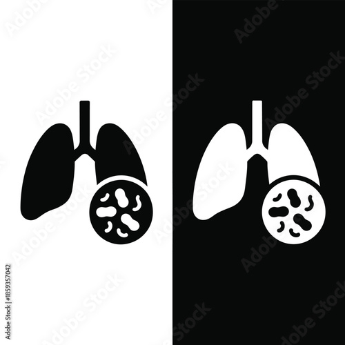 A stylized icon representing human lungs with a magnified view of microorganisms indicating respiratory illness