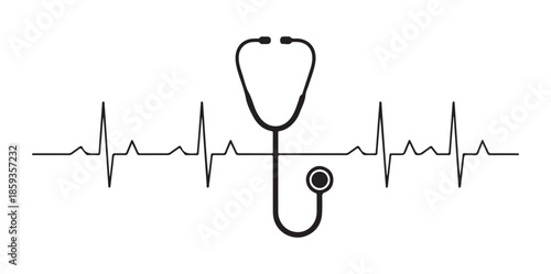 Stethoscope creating heart rhythm line across a cardiogram representing cardiology monitoring and medical check up