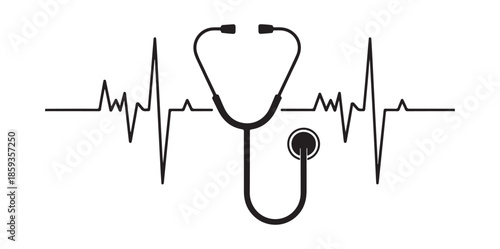 Heartbeat line with stethoscope icon for medical healthcare concept illustration vector on isolated white background