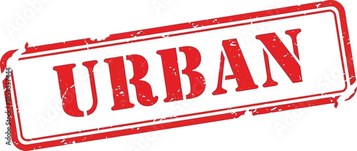 A striking red rectangular stamp boldly proclaims the word urban in prominent distressed lettering on a white backdrop