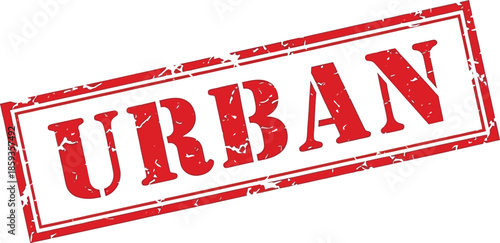 A distressed red stamp displaying the word urban in bold capital letters suggesting a city theme