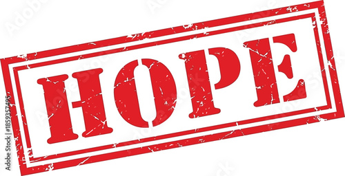 A rectangular red stamp with the word hope prominently displayed in bold uppercase lettering is shown