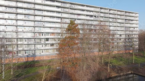 Aerial view of Bijlmermeer neighborhood in Amsterdam-Zuidoost, and its characteristic high-rise buildings