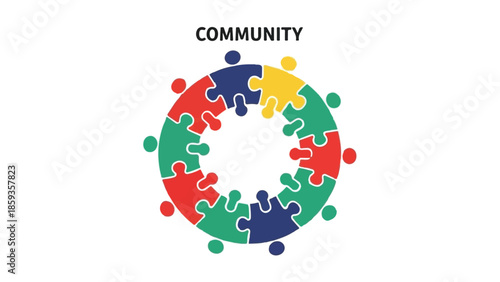 Colorful Puzzle Pieces Circle with People and 'COMMUNITY' Text Isolated Vector Graphic isolated PNG with Transparent Background