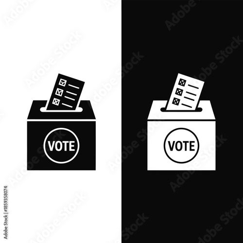Simple black and white icon representing election voting and ballot box