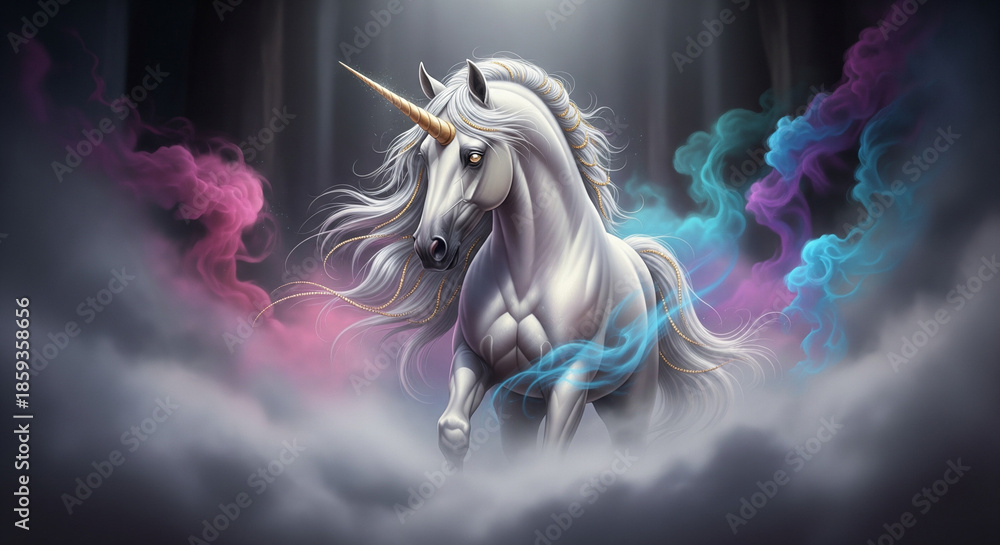 Naklejka premium Unicorn and color background