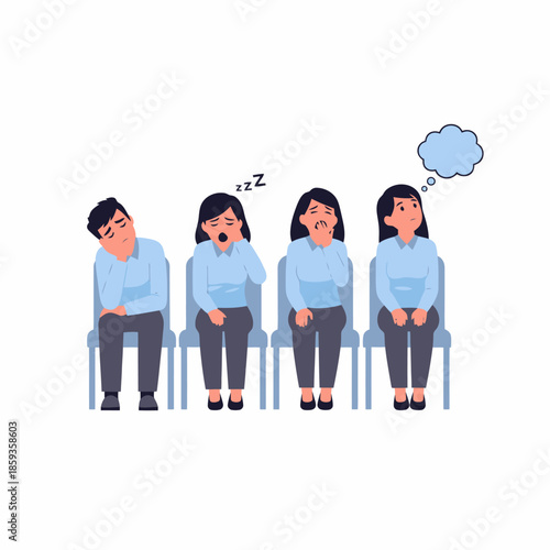 Boredom and Sleepiness in Waiting Room People Yawning Sleeping and Dreaming