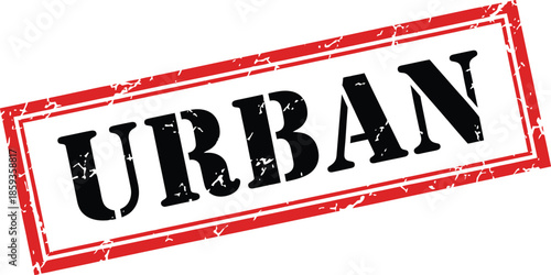 A striking image showcasing a bold black urban text enclosed within a distressed rectangular red frame