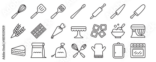 Baking icons set for culinary designs and recipes
