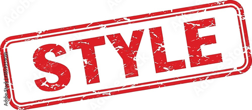 A distressed red rubber stamp boldly displaying the word style in large white capital letters isolated on a white background