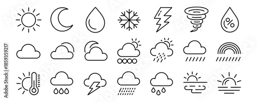 Weather icons set for forecasting and climate prediction