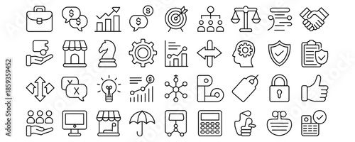 Collection of modern business and technology icons for professional use