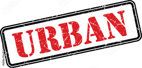 A grunge style stamp displaying the word urban in bold red lettering with a black border