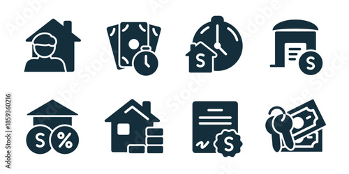 Real estate excellent icon collection. Set of checklist person, inspection check, document review, favorite property, stamped document, task list, message edit, file search icons