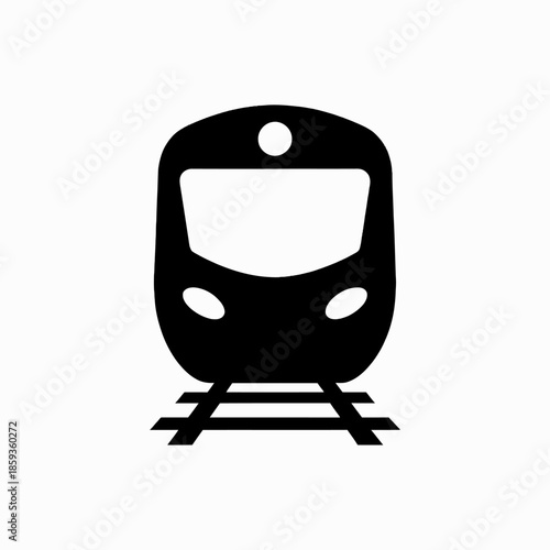 Modern Train Icon on Rails Transportation Symbol Design