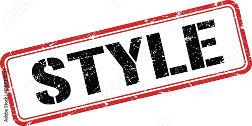 A rectangular red stamp with the word style prominently displayed in bold black distressed lettering