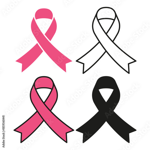 Awareness Breast Cancer Ribbon Flat Set