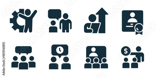 Business training excellent icon collection. Skills management, coaching talk, career growth, certification badge, group discussion, meeting time, classroom teaching, sales money icons