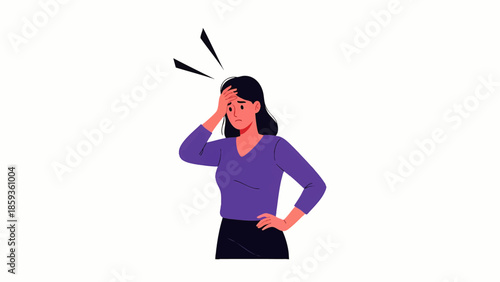 Woman Holding Her Forehead In Frustration Or Headache Isolated Character Illustration overlay