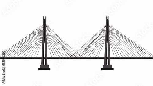 Iconic Cable Stayed Bridge Architecture Against White Background Modern Engineering Masterpiece overlay