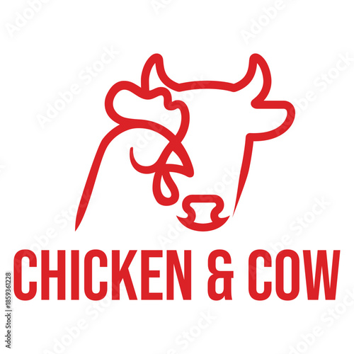 chicken and cow flat minimalist logo design