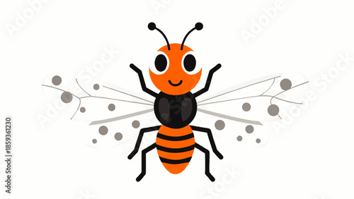 Cute Cartoon Insect Character with Wings and Stripes Isolated overlay