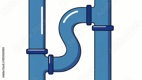 Blue curved plumbing pipe section creates an S shape fitting for drainage or water installation.