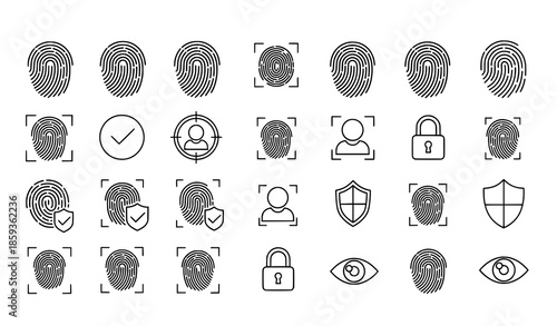 Biometric fingerprint scan vector icon collection for security