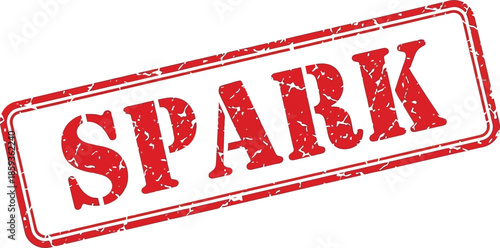 A distressed red rubber stamp displaying the word spark in bold capitalized lettering is prominently featured