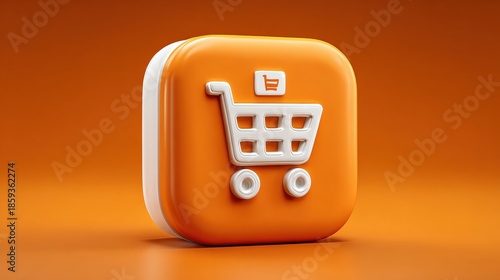 Bright orange shopping cart icon on a smooth background, representing online shopping convenience