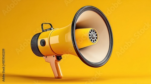 Bright yellow megaphone on a vibrant orange background, symbolizing communication and announcements