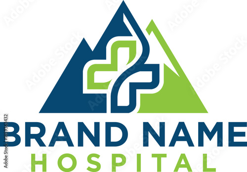 Modern medical  mount cross vector logo icon design for healthcare, hospital, clinic, pharmacy, and wellness branding. Minimalist line art style for professional medical brand identity.