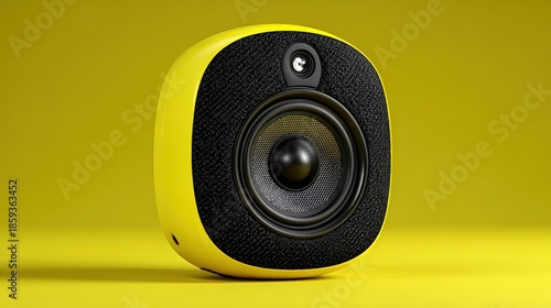 Bright yellow speaker on a vibrant yellow background, showcasing modern design and audio quality