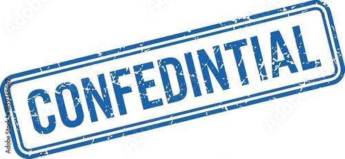 A rectangular blue stamp with the word confidential boldly printed in white suggesting restricted access