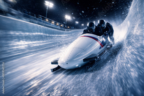 Dynamic Bobsleigh Racing on Ice Track © vlntn