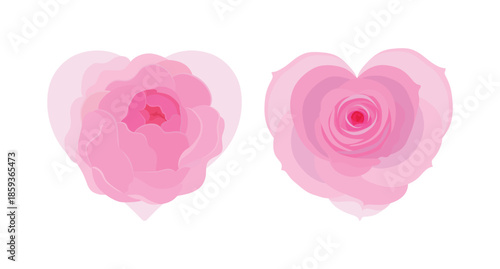 Rose heart. Vector illustration. Heart in pink color, heart icon for design. Flower with petals. Love, romance hearts. Vector icons. Heart love symbol. For gifts, Valentine's Day, birthday
