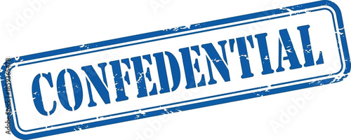 A rectangular blue confidential stamp is prominently displayed on a plain white background showing a security label