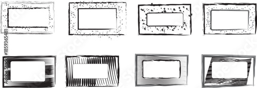 Set of creative rectangular border frames with decorative textures stippled patterns and artistic geometric line art designs