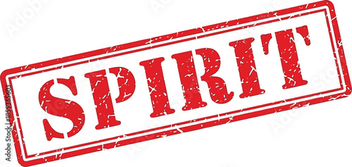 A striking red stamp displaying the word spirit in bold uppercase letters on a white background