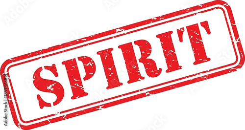 A red rectangular stamp with the word spirit boldly displayed in white presented on a white background
