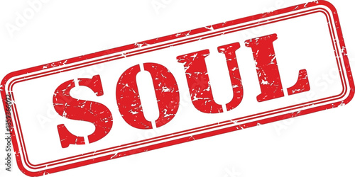 A rectangular red stamp with the word soul prominently displayed in bold white lettering is shown