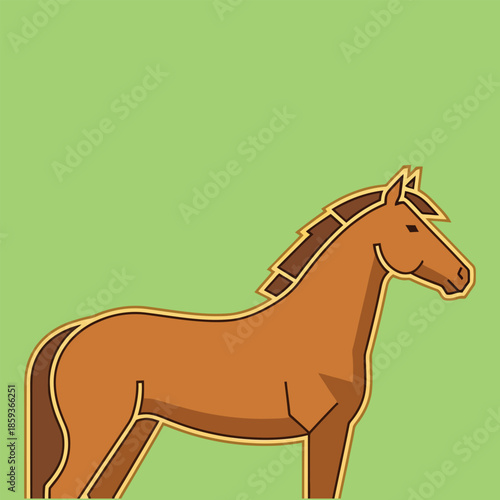 Brown Horse Standing Profile Vector Illustration.