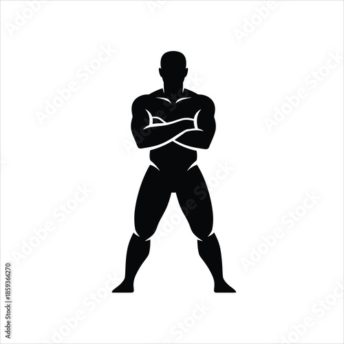 Silhouette muscular man arms crossed standing strong pose