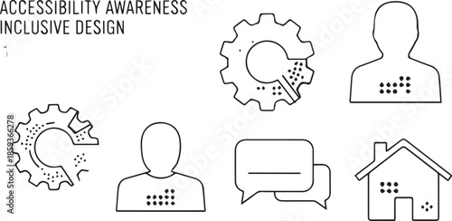 Accessibility Awareness Inclusive Design. Modern Vector Line Art Icons Set with Braille Elements isolated PNG with Transparent Background