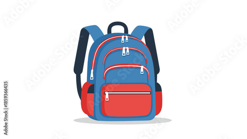Blue and Red Backpack with Pockets.
