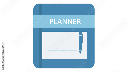 Blue Planner with Pen and Paper.