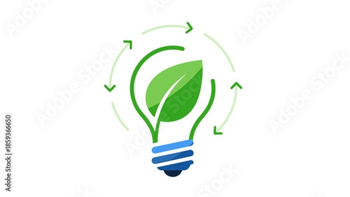 Green Light Bulb with Leaf Illustration 1.