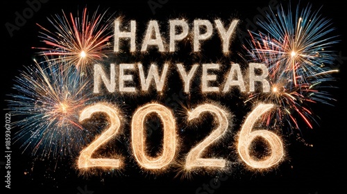 Celebratory fireworks display for New Year 2026, with vibrant colors and festive atmosphere