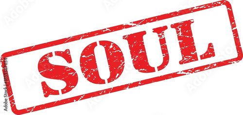A red rubber stamp displaying the word soul in bold capitalized letters presented on a white background