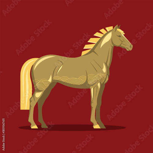 Golden Horse Illustration with Flowing Mane.